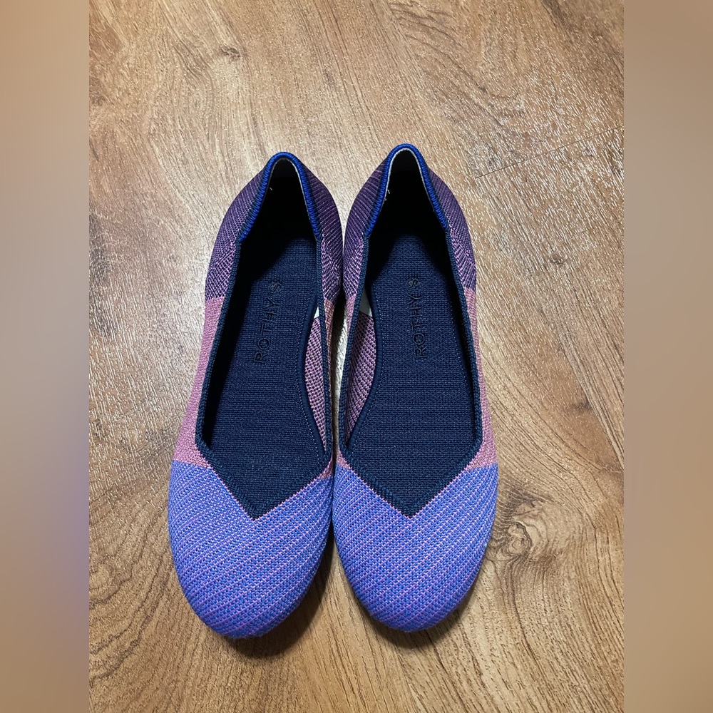 Women’s Rothy's The Flat in metallic lilac and pink knit Shoes Sz 6.5